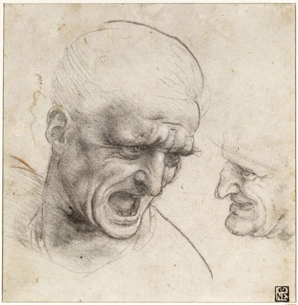 Studies for the Heads of Two Soldiers in the Battle of Anghiari